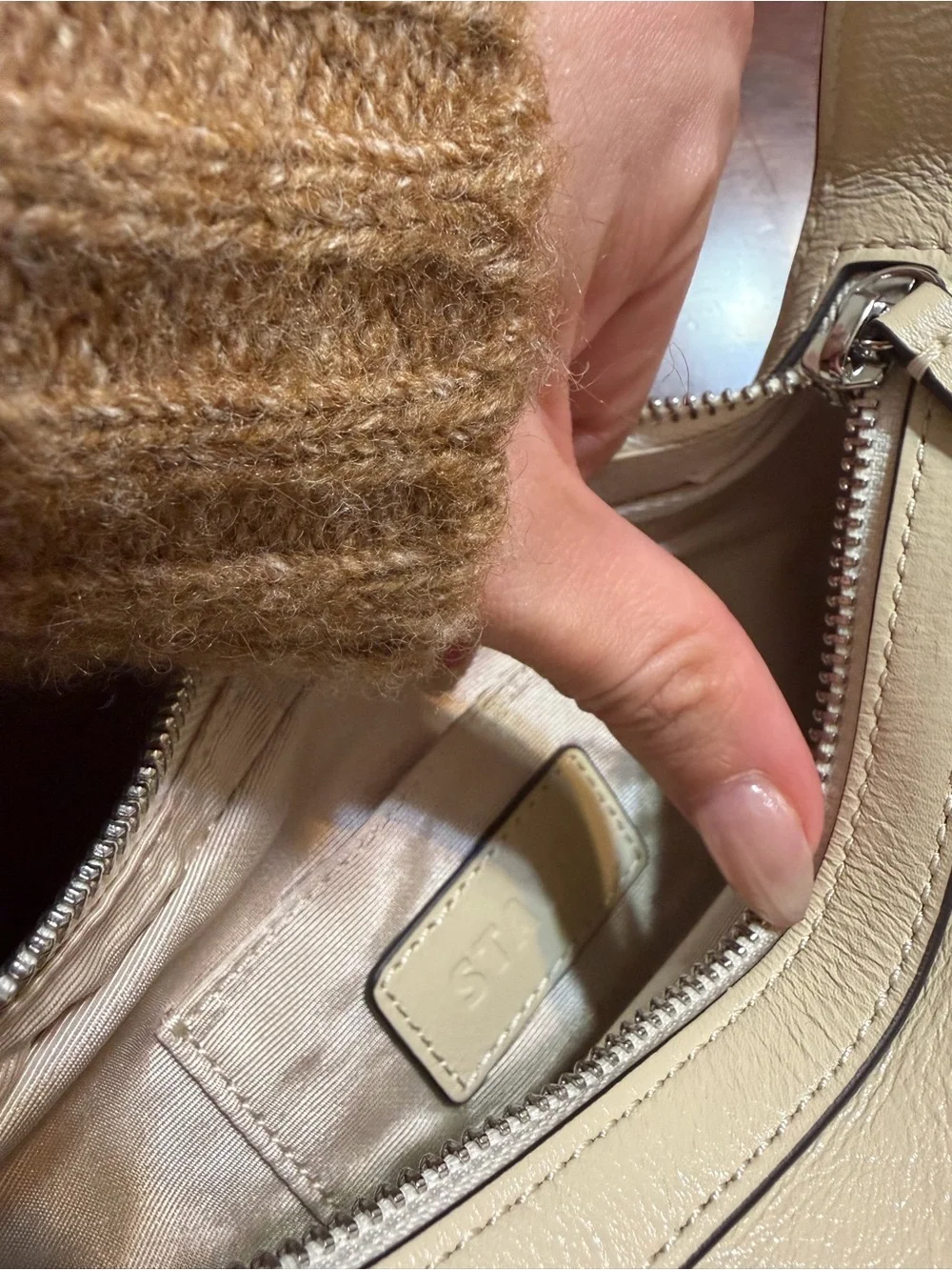 STAUD Cream Shoulder Bag with Curved Silhouette